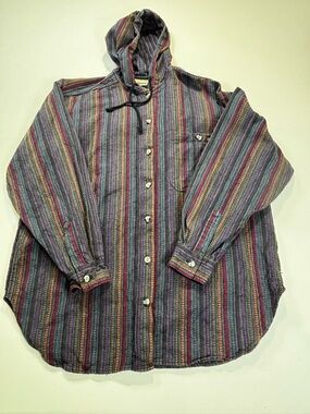 Punch Men's Striped Hooded Button-Down Shirt - Multicolor